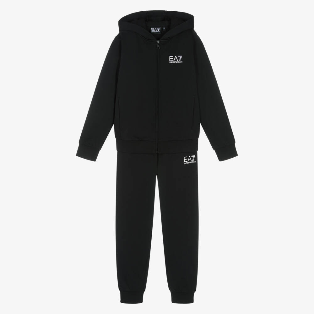 EA7 Emporio Armani-بدلة رياضية بغطاء رأس قطن لون أسود للأولاد | Childrensalon