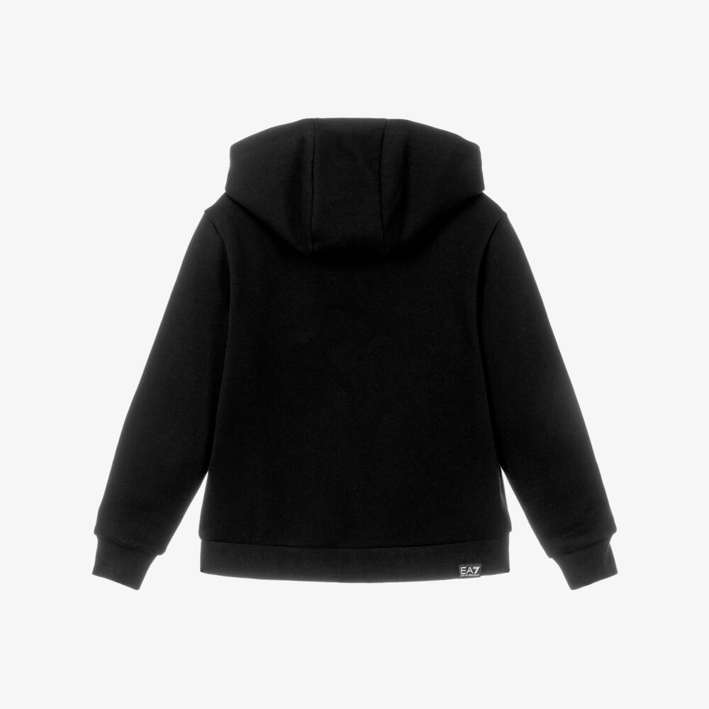 EA7 Emporio Armani-Boys Black Cotton Hoodie with Oversized Logo | Childrensalon