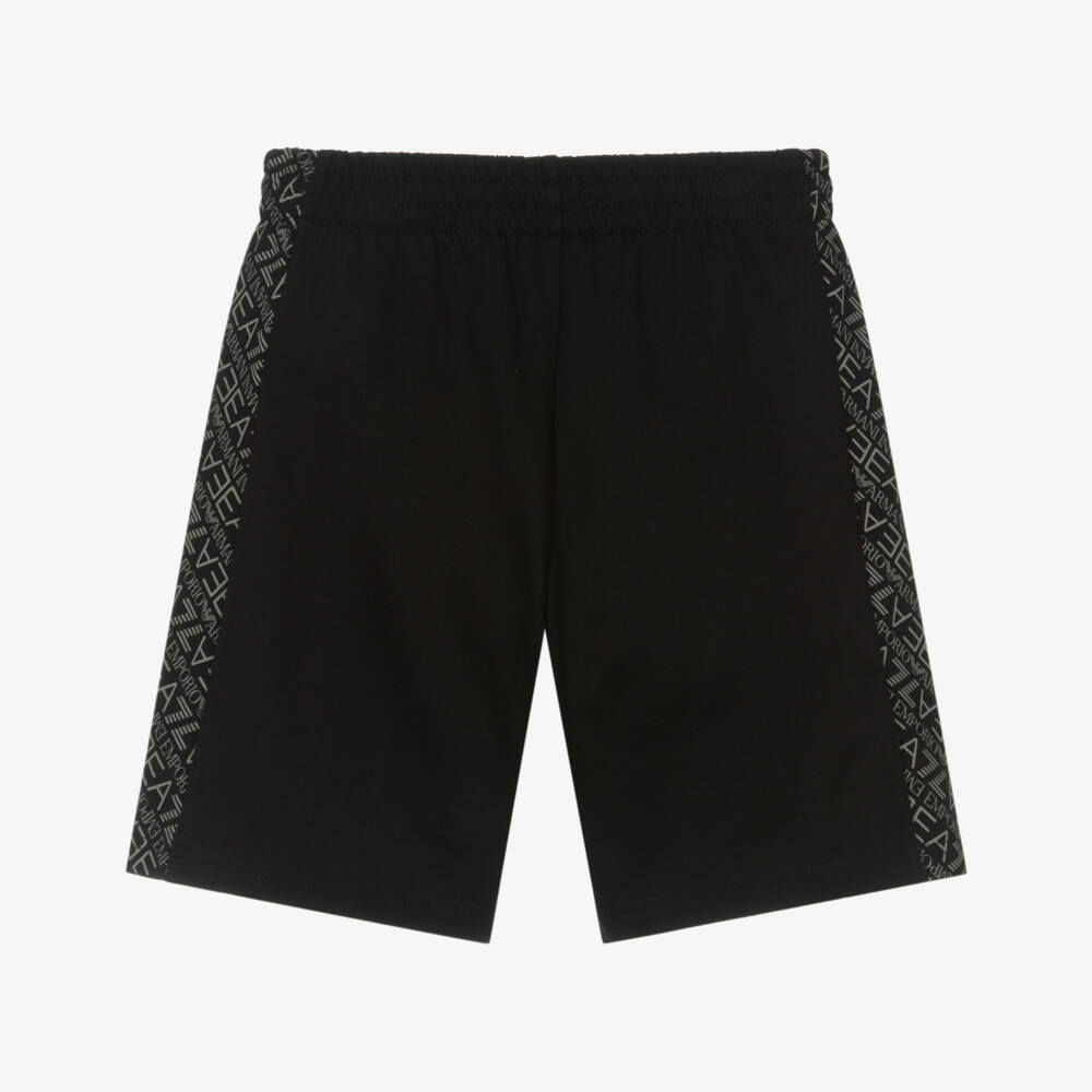 EA7 Emporio Armani-Boys Black Cotton Jersey Bermuda Shorts with Logo Panels | Childrensalon