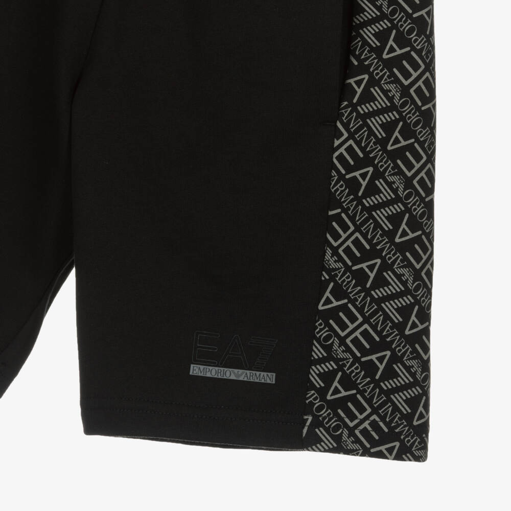 EA7 Emporio Armani-Boys Black Cotton Jersey Bermuda Shorts with Logo Panels | Childrensalon