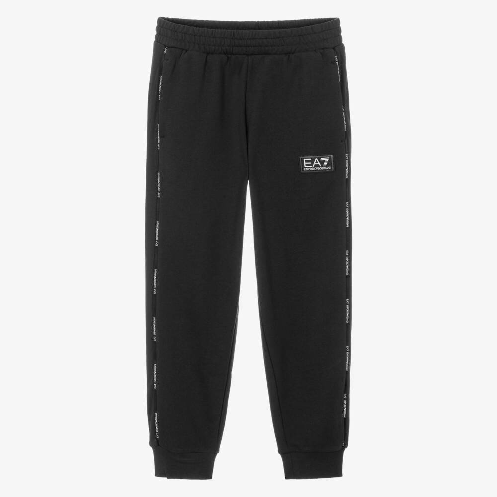 EA7 Emporio Armani- Boys Black Cotton Jersey Joggers | Childrensalon
