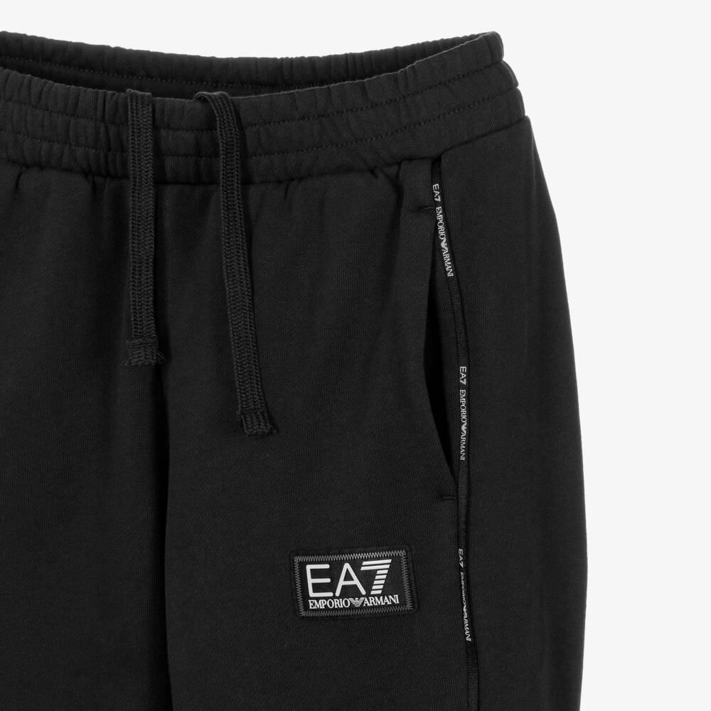 EA7 Emporio Armani- Boys Black Cotton Jersey Joggers | Childrensalon
