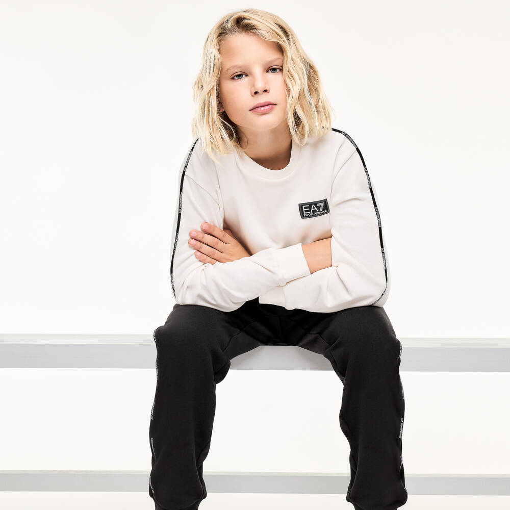 EA7 Emporio Armani- Boys Black Cotton Jersey Joggers | Childrensalon