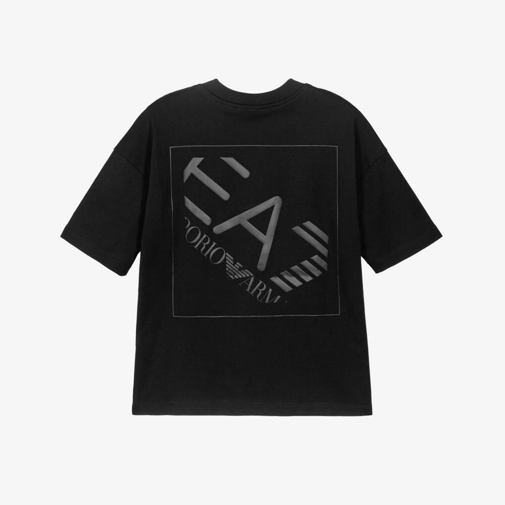 EA7 Emporio Armani-Boys Black Cotton Jersey Logo T-Shirt | Childrensalon