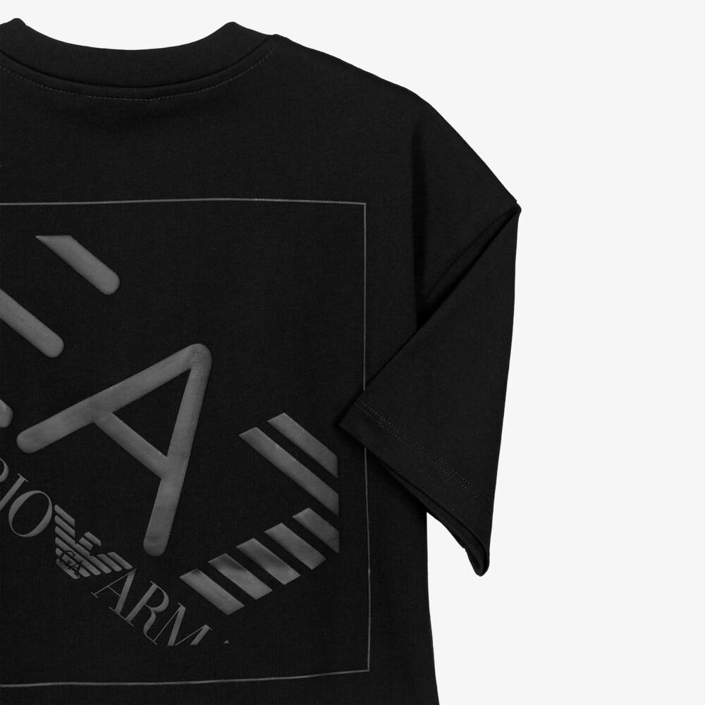 EA7 Emporio Armani-Boys Black Cotton Jersey Logo T-Shirt | Childrensalon