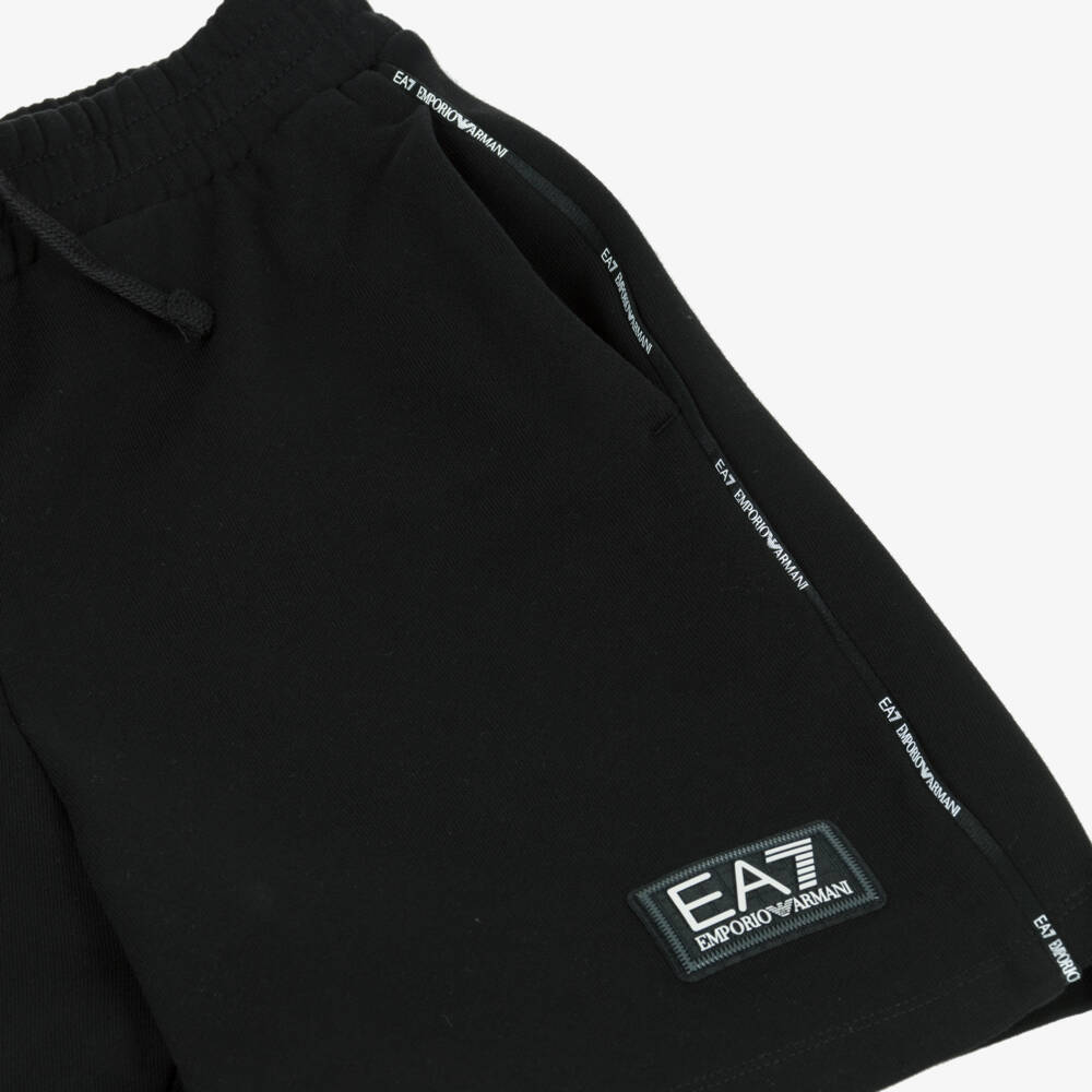 EA7 Emporio Armani-Boys Black Cotton Jersey Shorts with Logos | Childrensalon