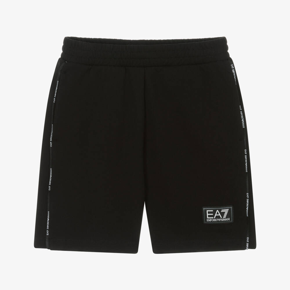 EA7 Emporio Armani-Boys Black Cotton Jersey Shorts with Logos | Childrensalon