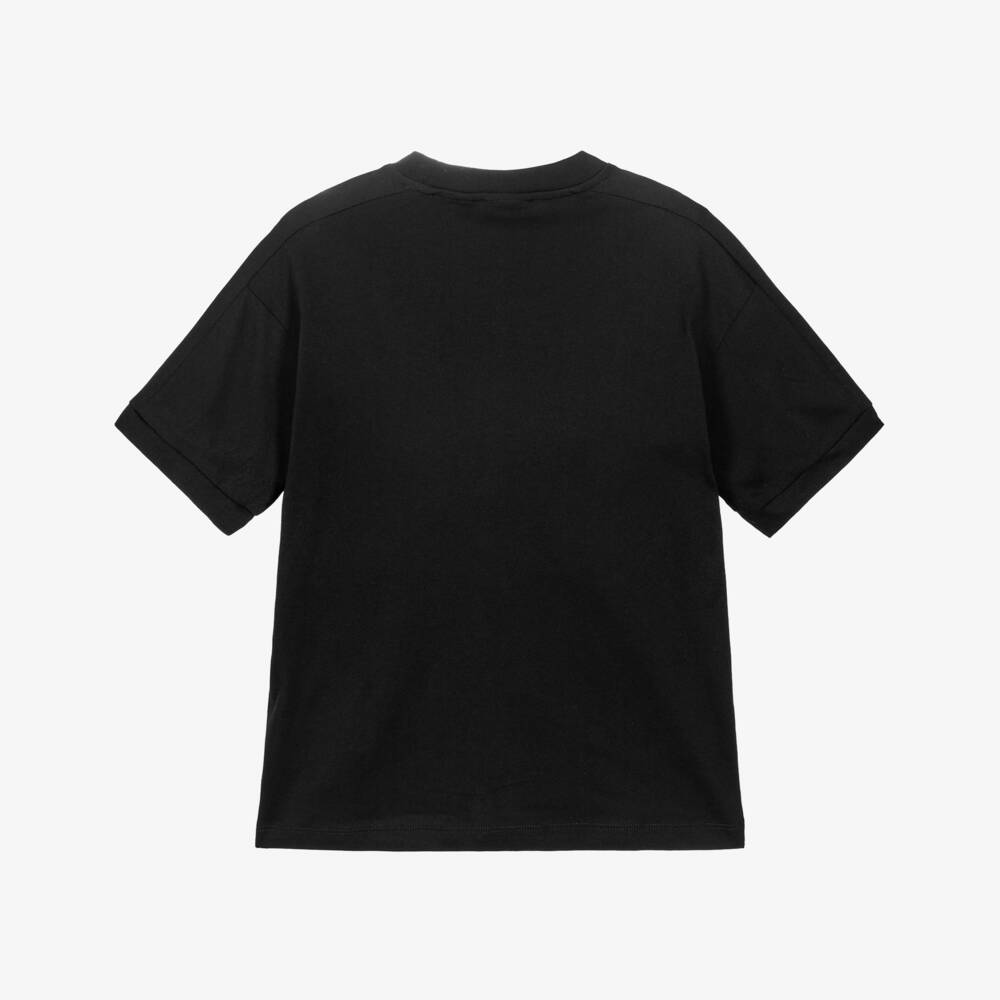 EA7 Emporio Armani-Boys Black Cotton Logo Tape T-Shirt | Childrensalon