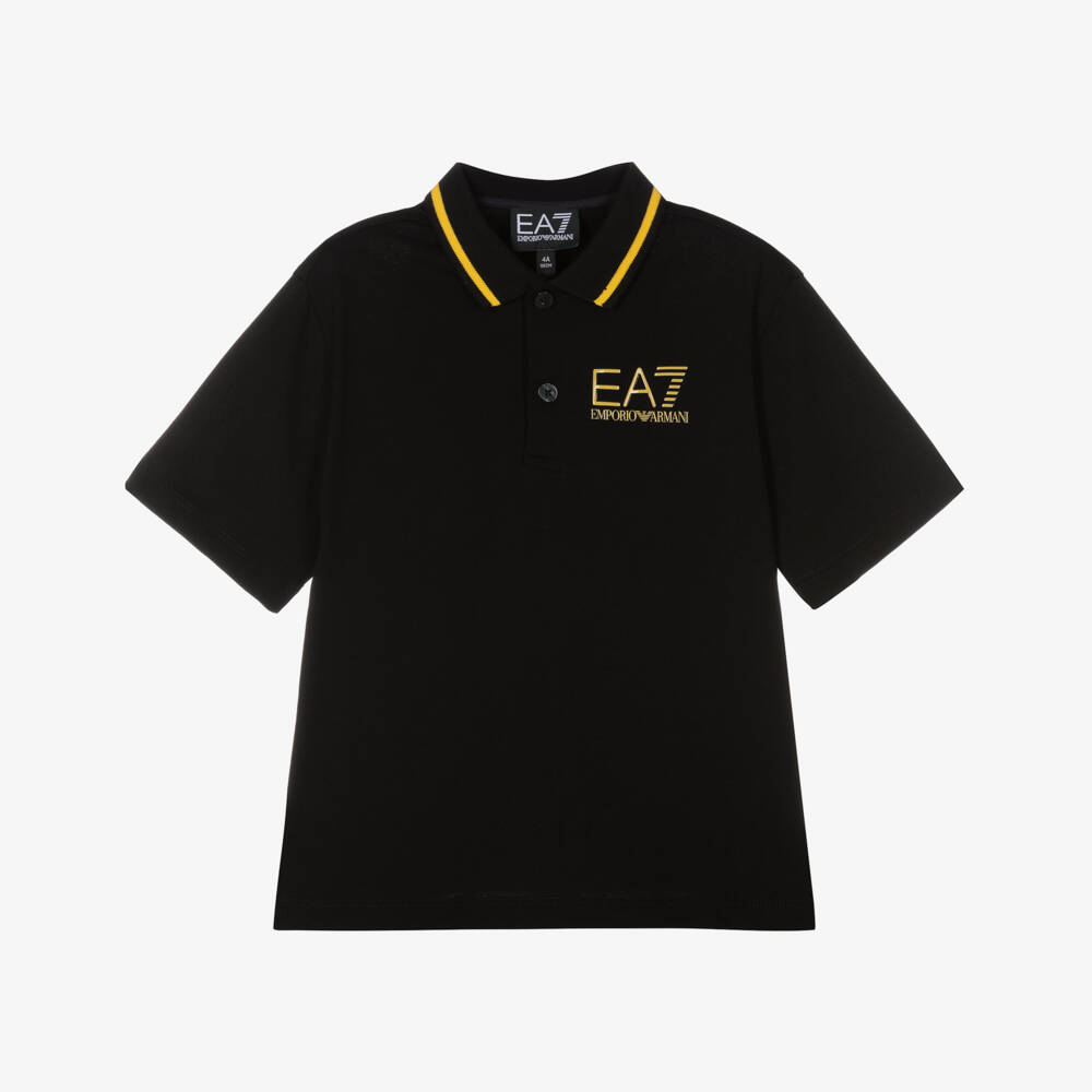 EA7 Emporio Armani-توب بولو قطن لون أسود للأولاد | Childrensalon