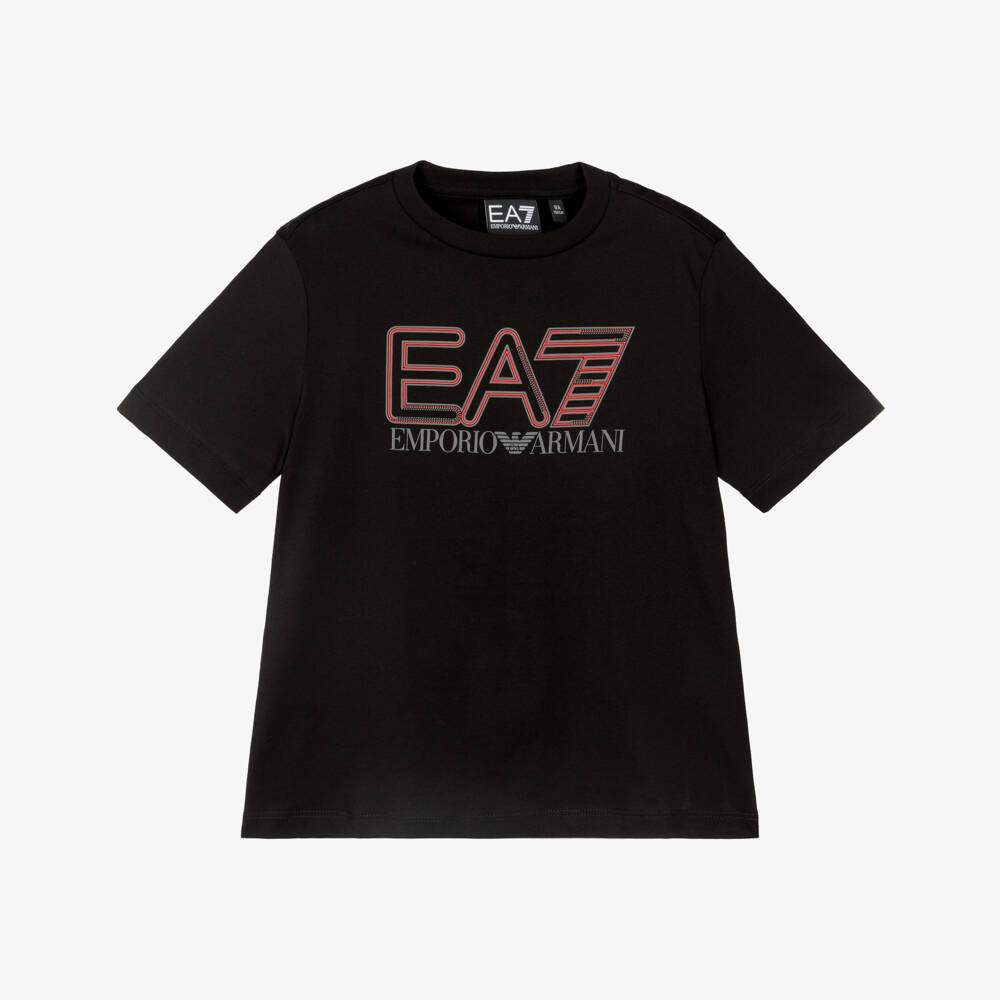 EA7 Emporio Armani-تيشيرت قطن بشعار EA7 لون أسود للأولاد | Childrensalon