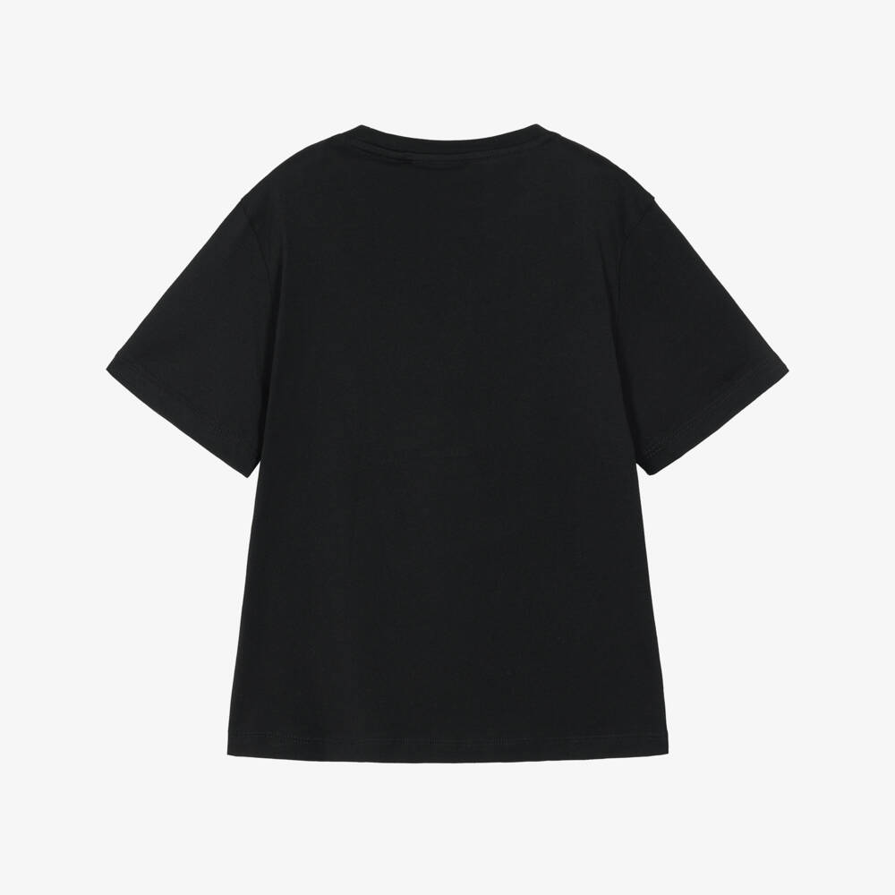 EA7 Emporio Armani-Boys Black Cotton T-Shirt with Gold EA7 Logo | Childrensalon