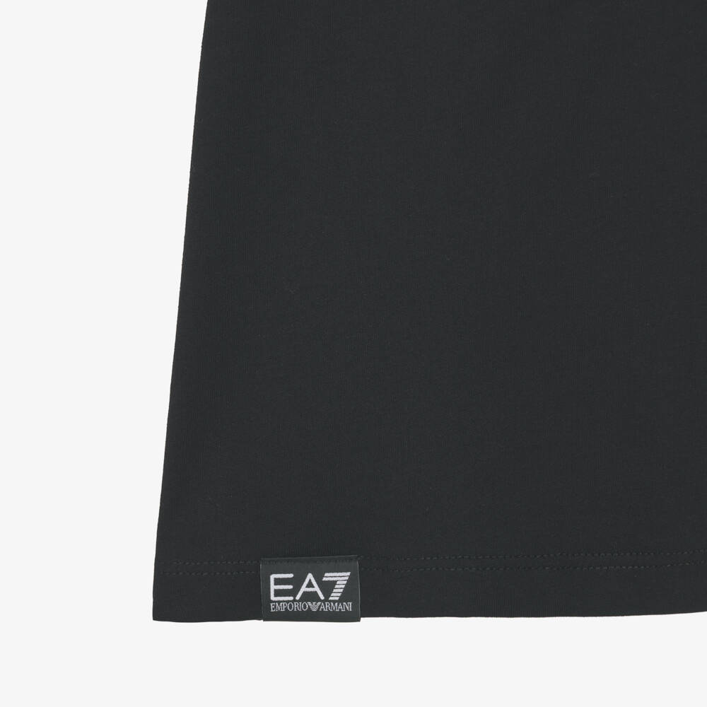 EA7 Emporio Armani-Boys Black Cotton T-Shirt with Oversized EA7 Logo | Childrensalon
