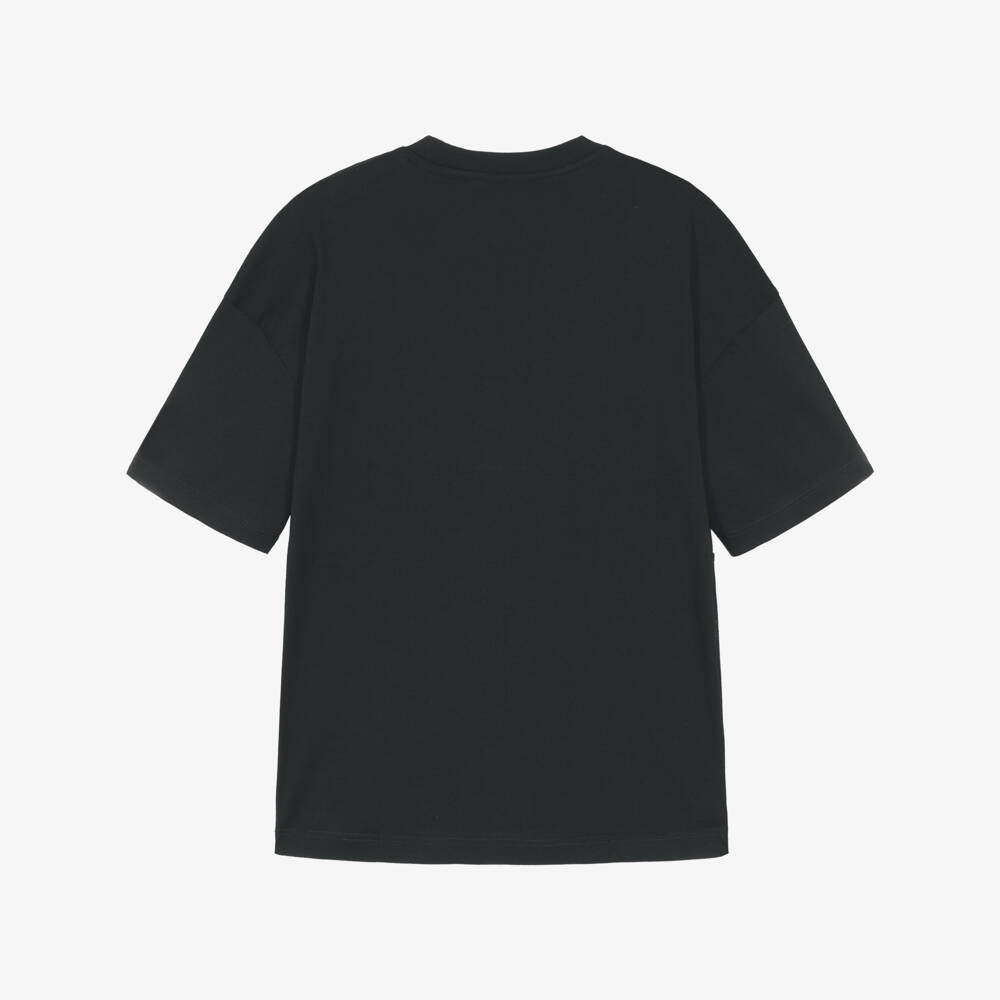 EA7 Emporio Armani-Boys Black Cotton T-Shirt with Oversized EA7 Logo | Childrensalon