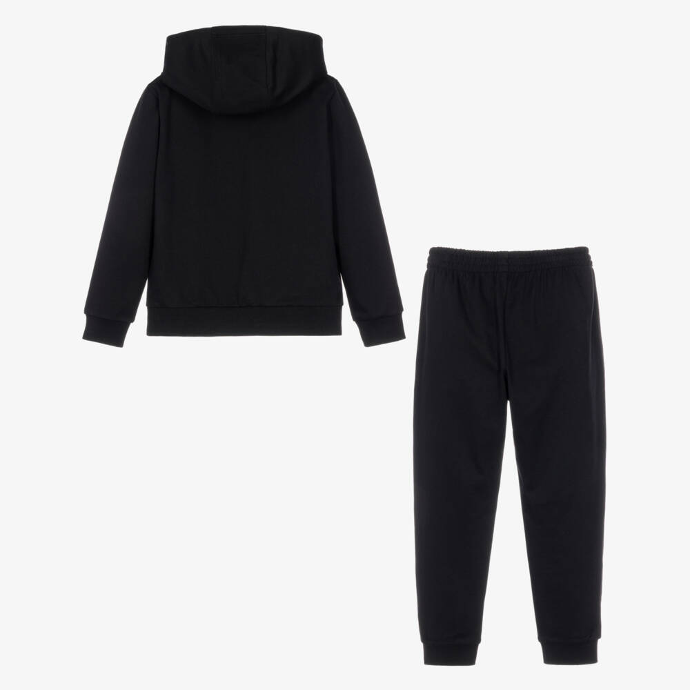 EA7 Emporio Armani-Boys Black Cotton Tracksuit with Gold Logo | Childrensalon