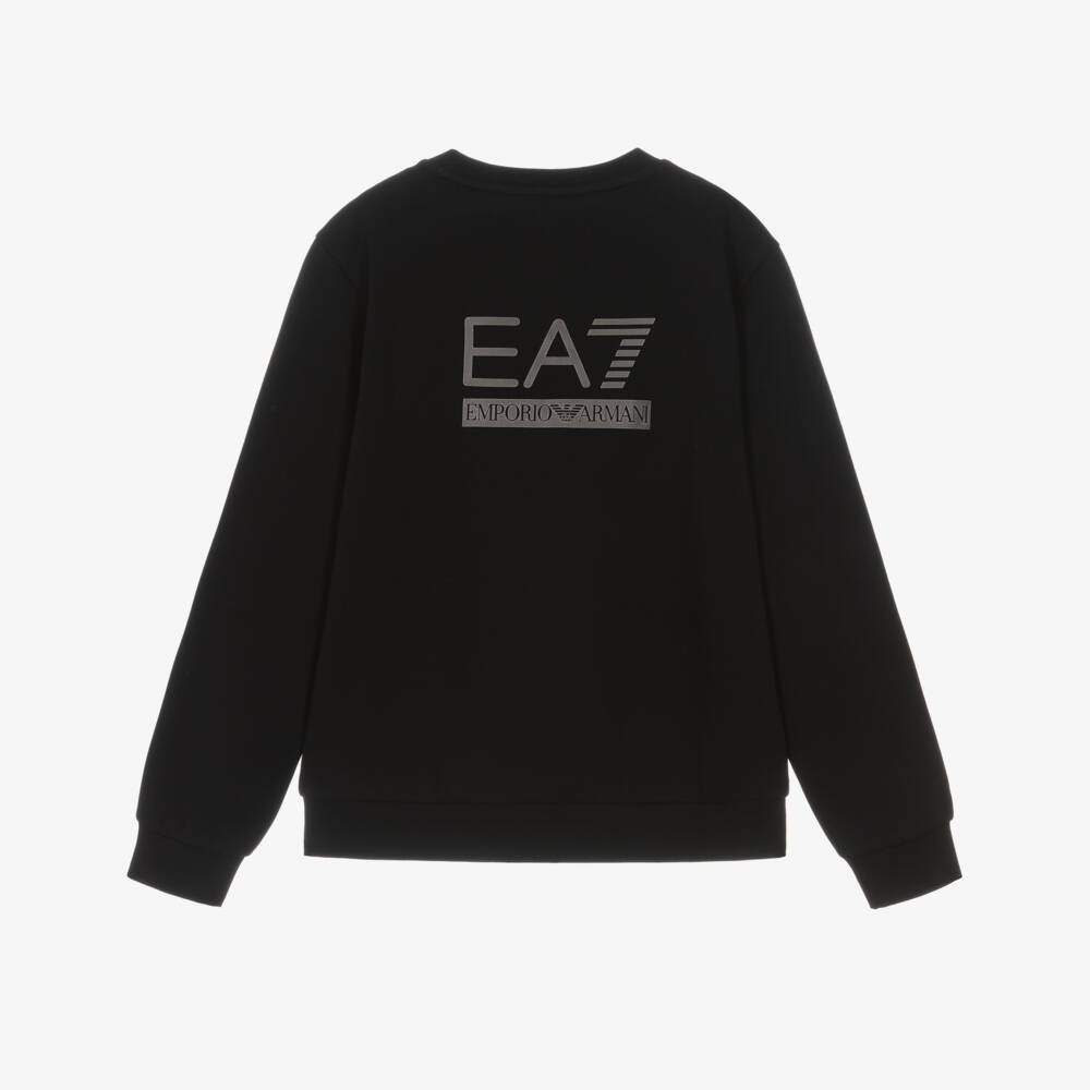 EA7 Emporio Armani-Boys Black Crew Neck Sweatshirt with EA7 Logo | Childrensalon