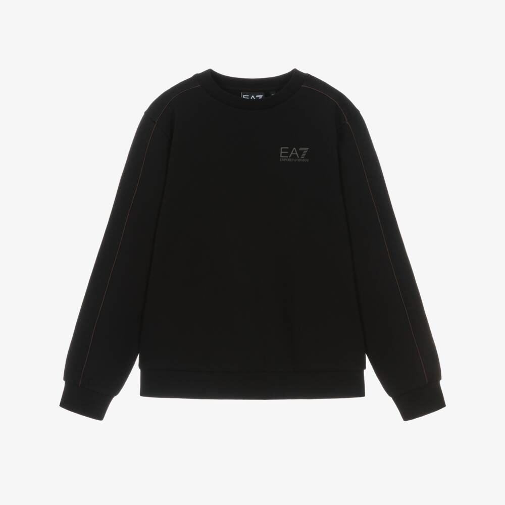 EA7 Emporio Armani-Boys Black Crew Neck Sweatshirt with EA7 Logo | Childrensalon
