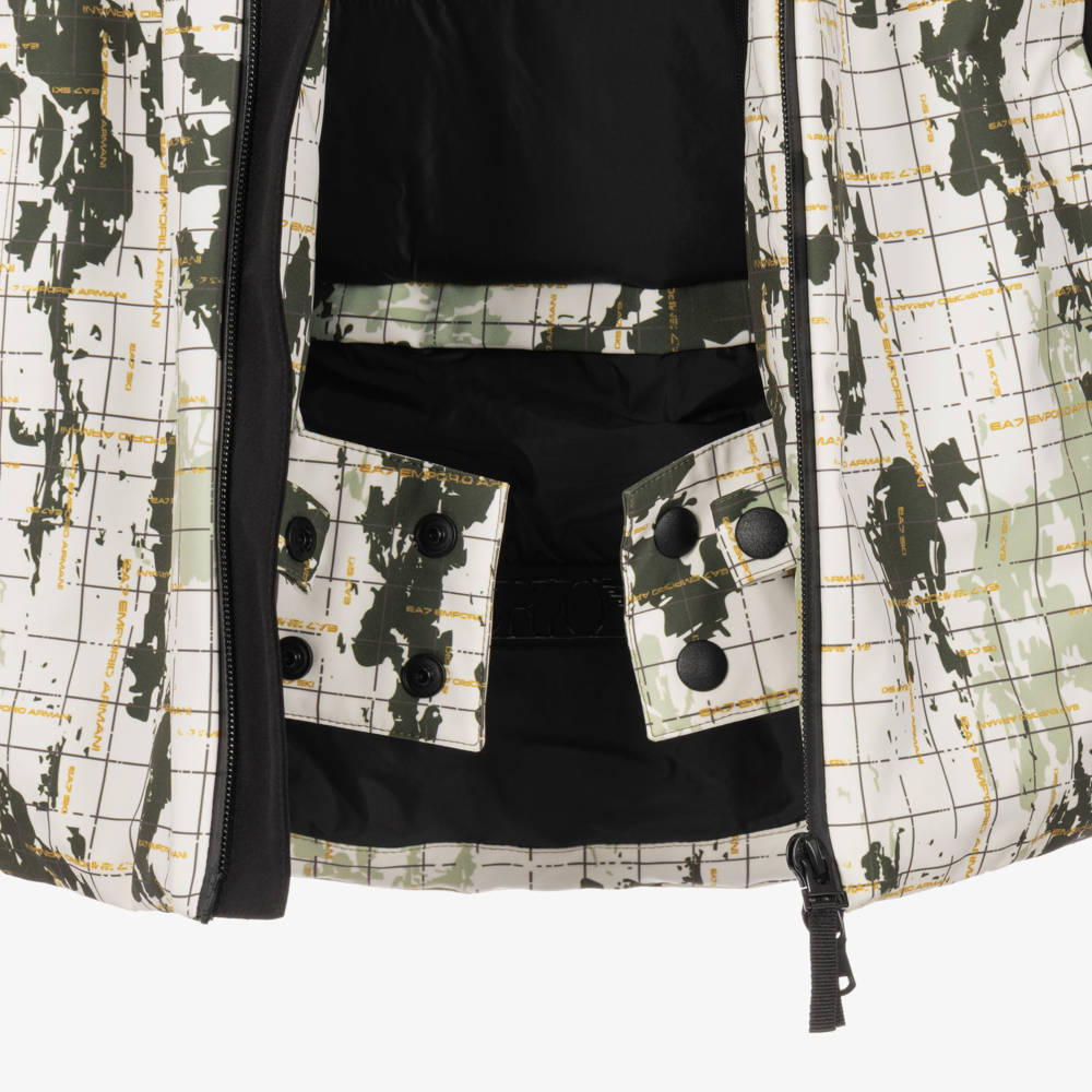 EA7 Emporio Armani-Boys Black & Green Camouflage Logo Technical Ski Jacket | Childrensalon