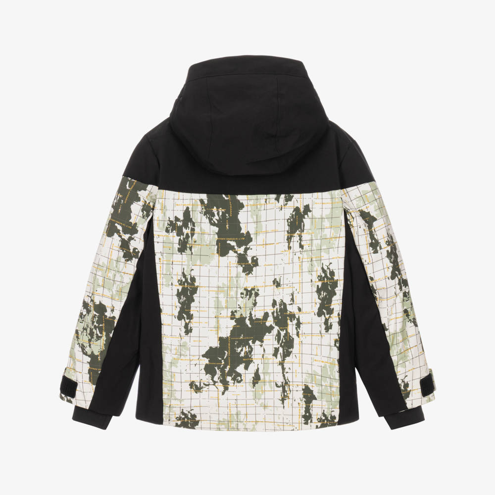 EA7 Emporio Armani-Boys Black & Green Camouflage Logo Technical Ski Jacket | Childrensalon