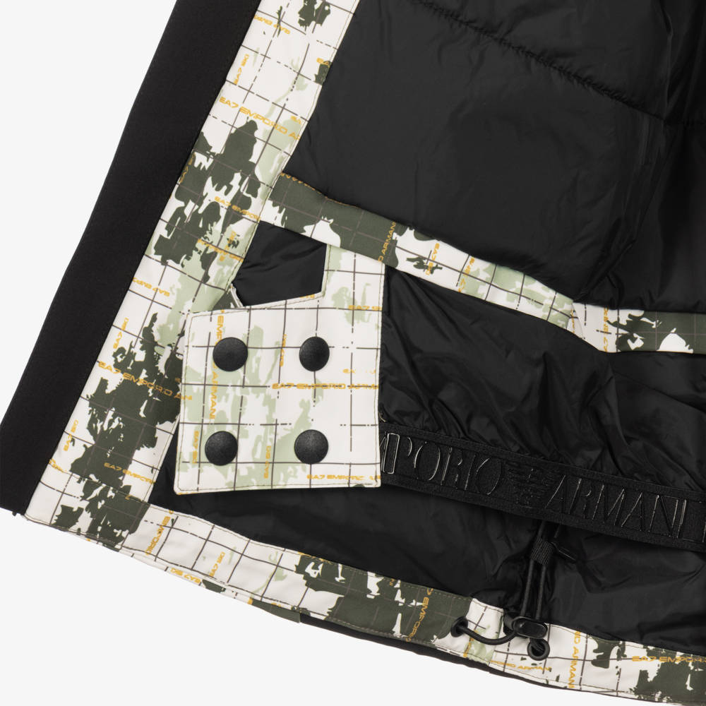 EA7 Emporio Armani-Boys Black & Green Camouflage Logo Technical Ski Jacket | Childrensalon
