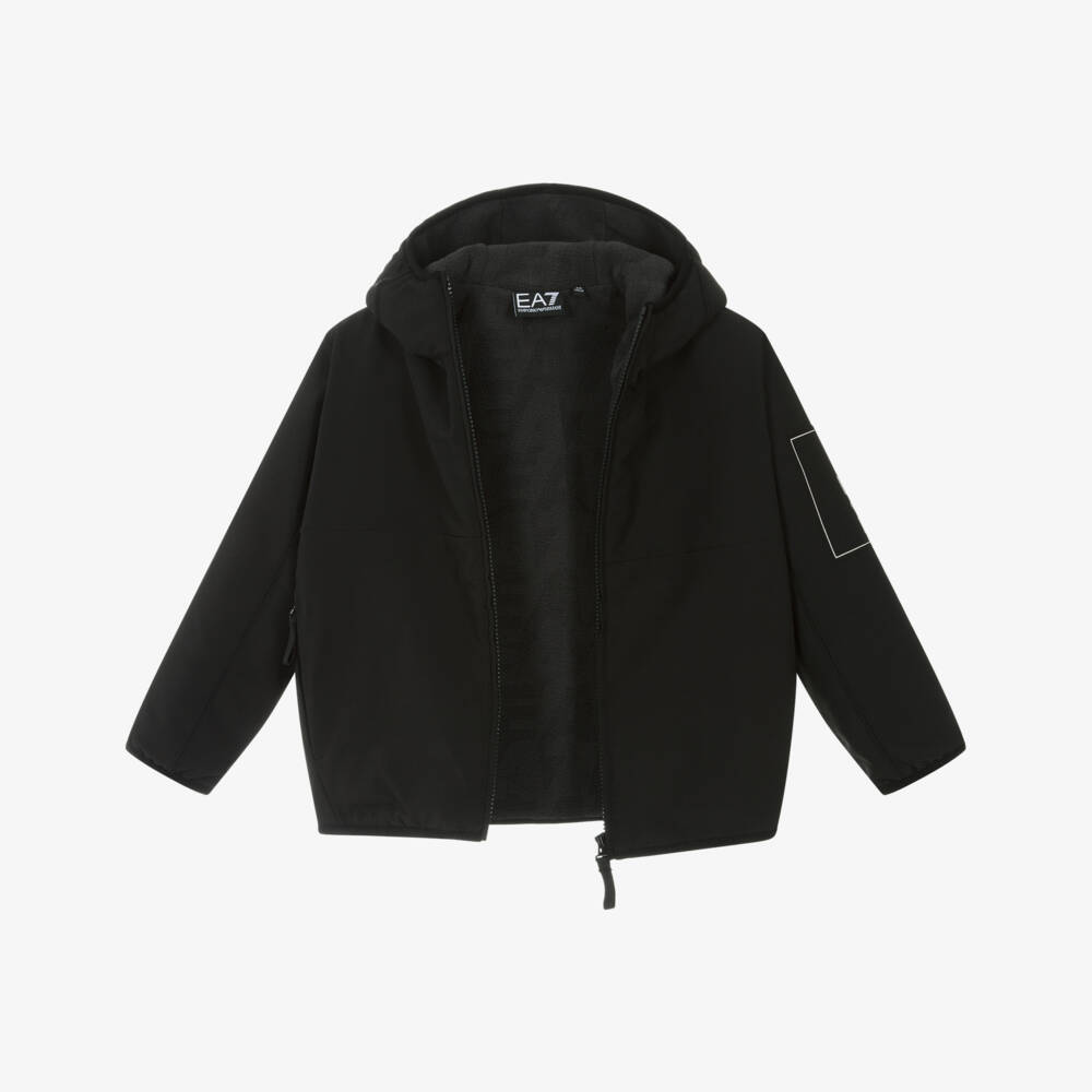EA7 Emporio Armani-Куртка с капюшоном EA7 чёрная с логотипом для мальчиков | Childrensalon