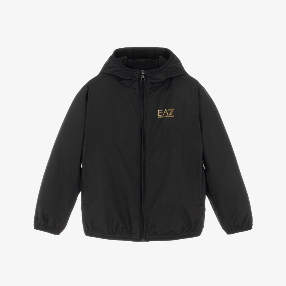 EA7 Emporio Armani-Boys Black Hooded Zip-Up Jacket | Childrensalon