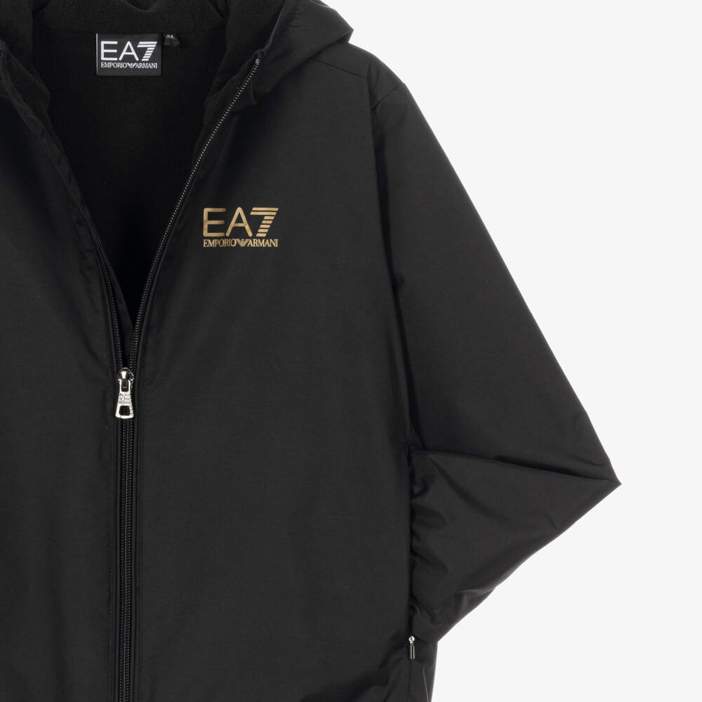 EA7 Emporio Armani-Boys Black Hooded Zip-Up Jacket | Childrensalon