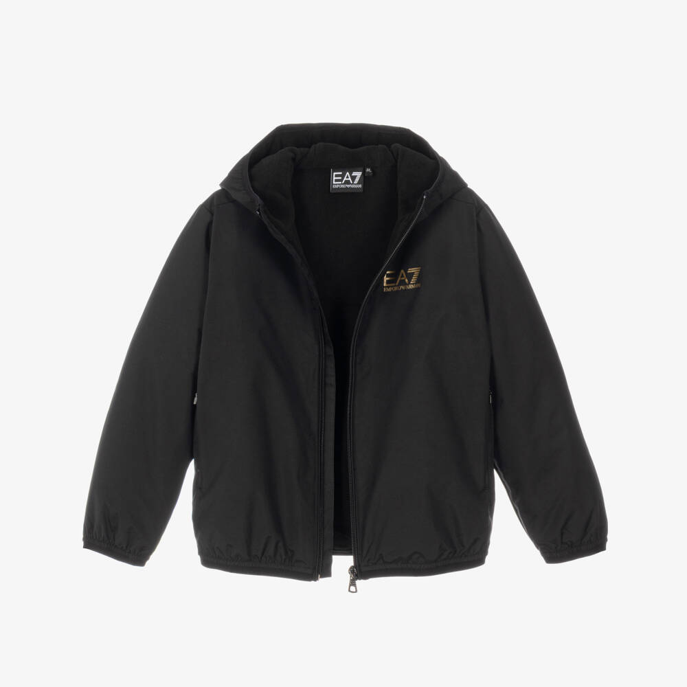 EA7 Emporio Armani-Boys Black Hooded Zip-Up Jacket | Childrensalon