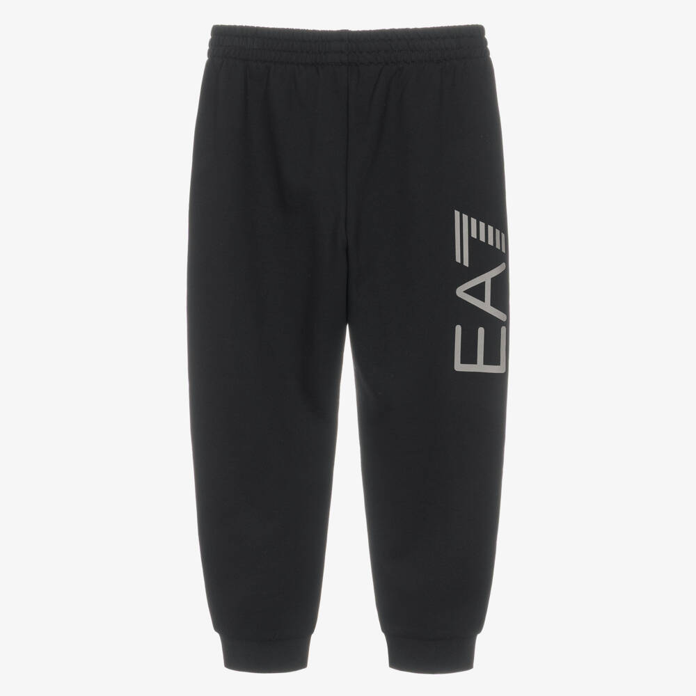 EA7 Emporio Armani-Boys Black Jersey EA7 Joggers | Childrensalon