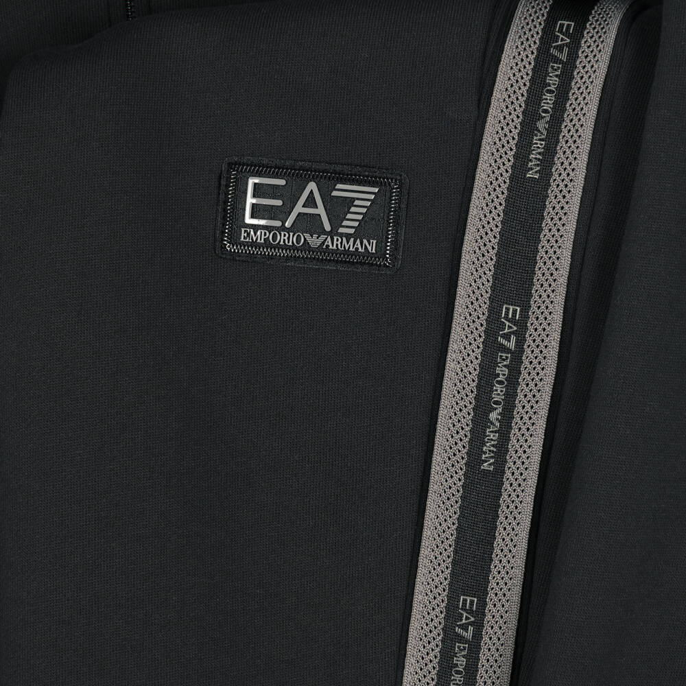 EA7 Emporio Armani-Boys Black Jersey Tracksuit with EA7 Logo Tape | Childrensalon