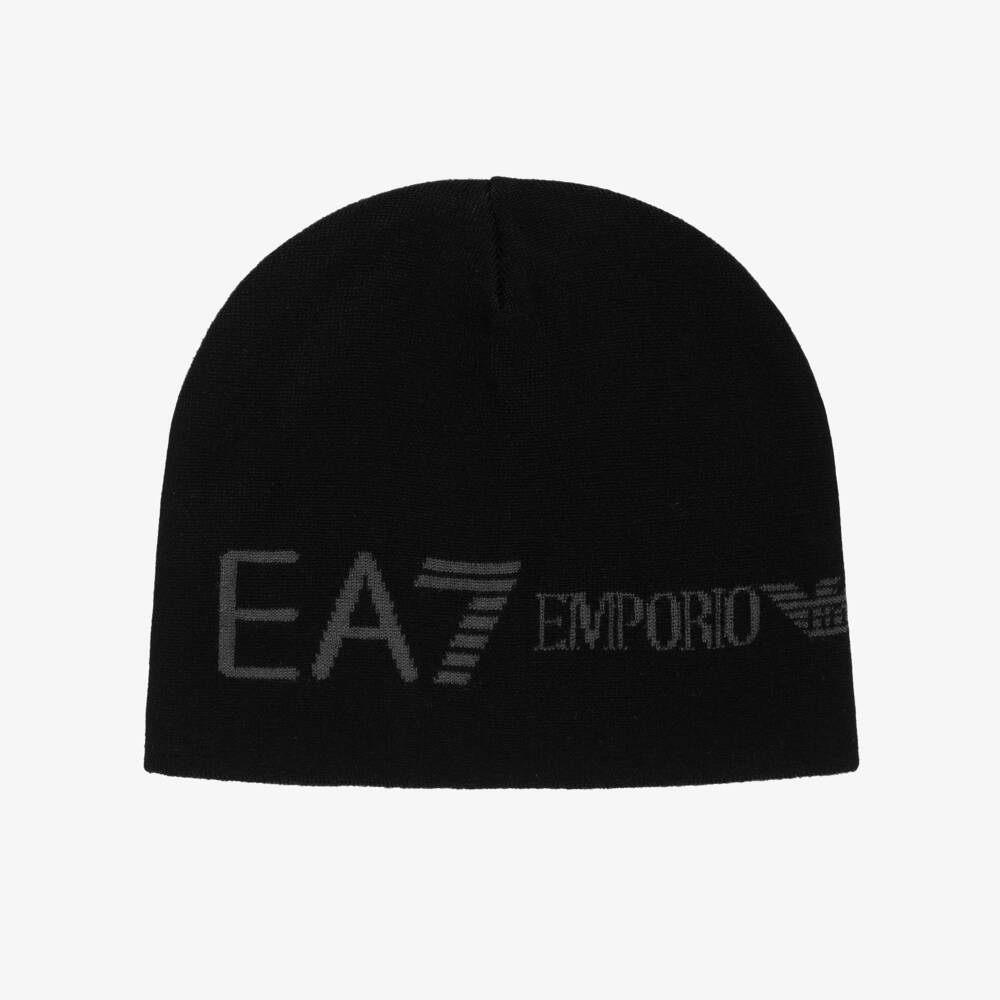 EA7 Emporio Armani-Boys Black Knitted EA7 Beanie | Childrensalon