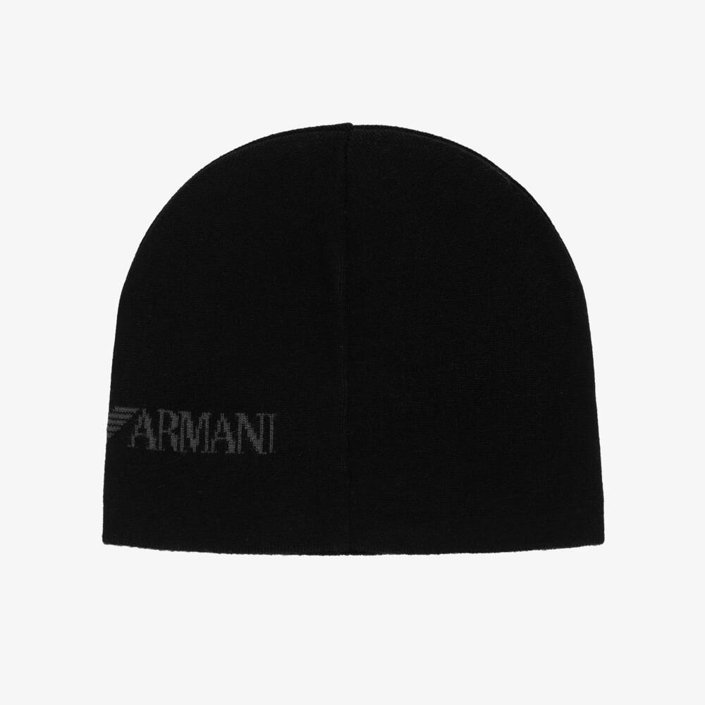 EA7 Emporio Armani-Boys Black Knitted EA7 Beanie | Childrensalon