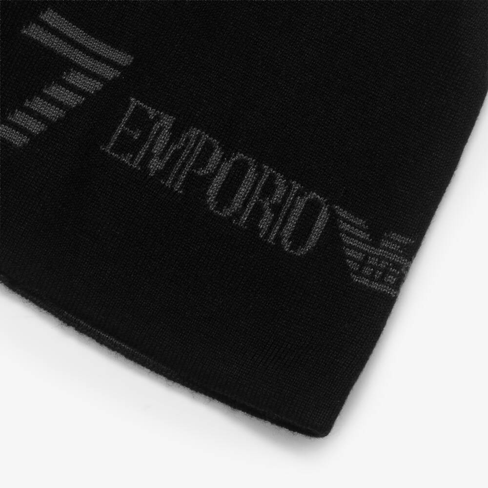 EA7 Emporio Armani-Boys Black Knitted EA7 Beanie | Childrensalon