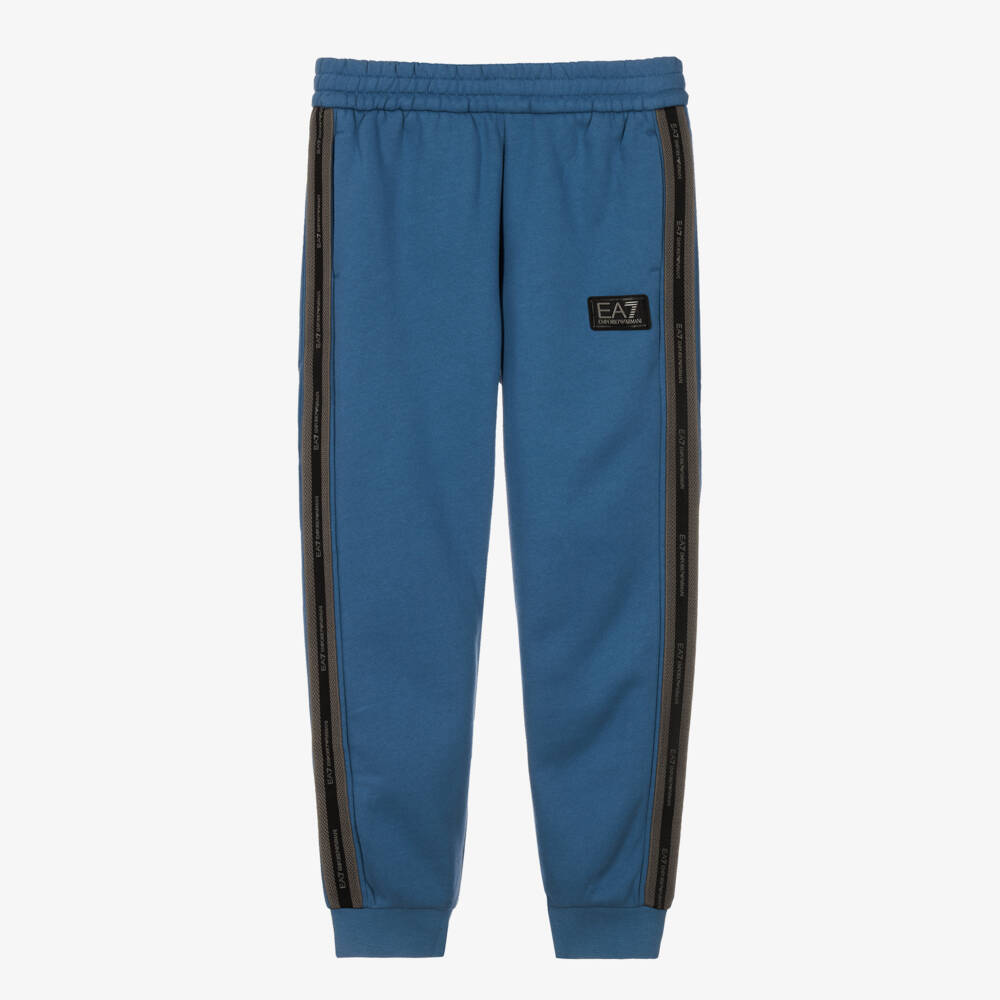 EA7 Emporio Armani-Boys Blue Brushback Jersey Joggers with  | Childrensalon