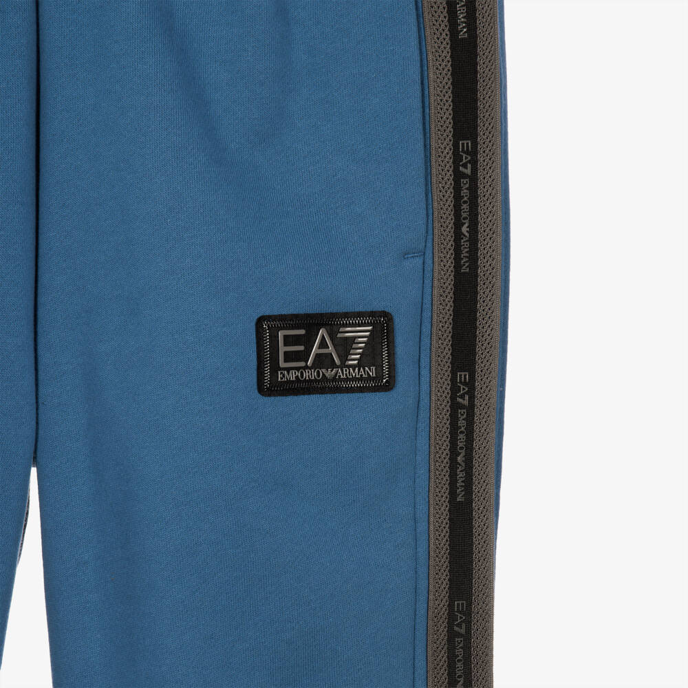 EA7 Emporio Armani-Boys Blue Brushback Jersey Joggers with | Childrensalon