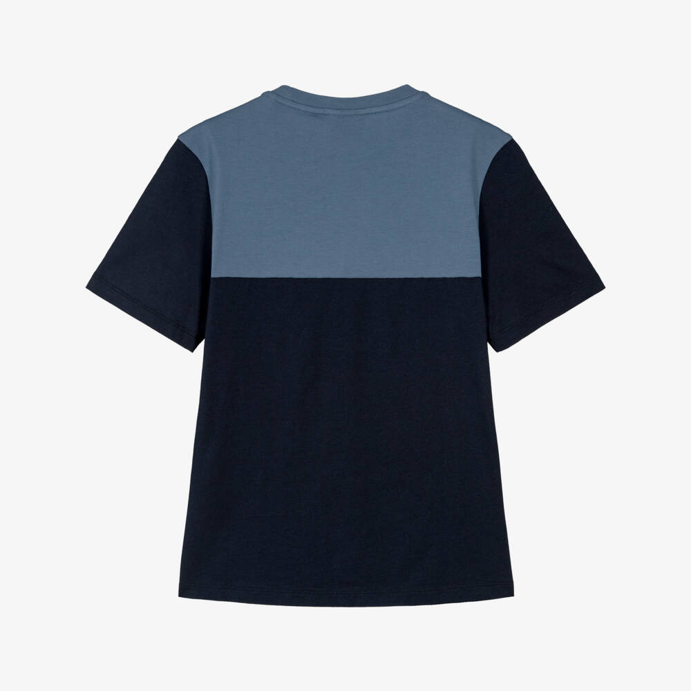 EA7 Emporio Armani-Boys Blue Colourblock Cotton T-Shirt | Childrensalon