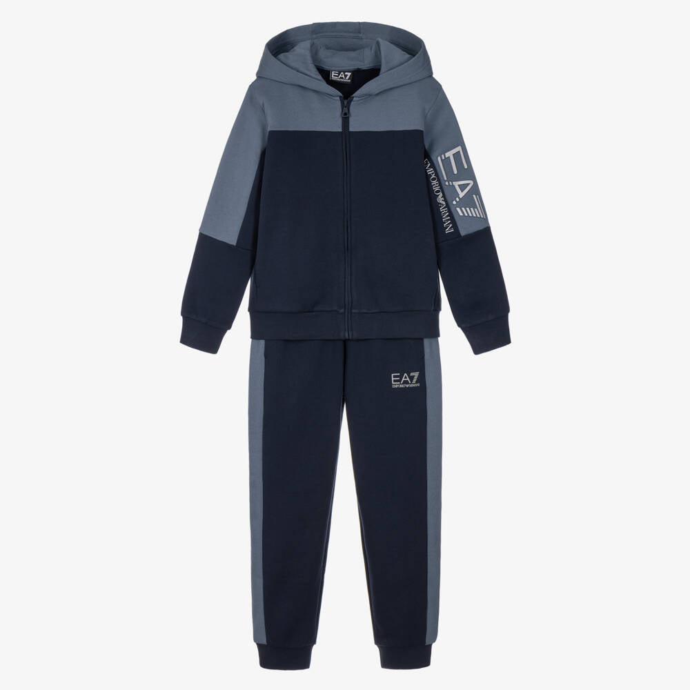 EA7 Emporio Armani-Boys Blue Colourblock EA7 Zip-Up Tracksuit  | Childrensalon