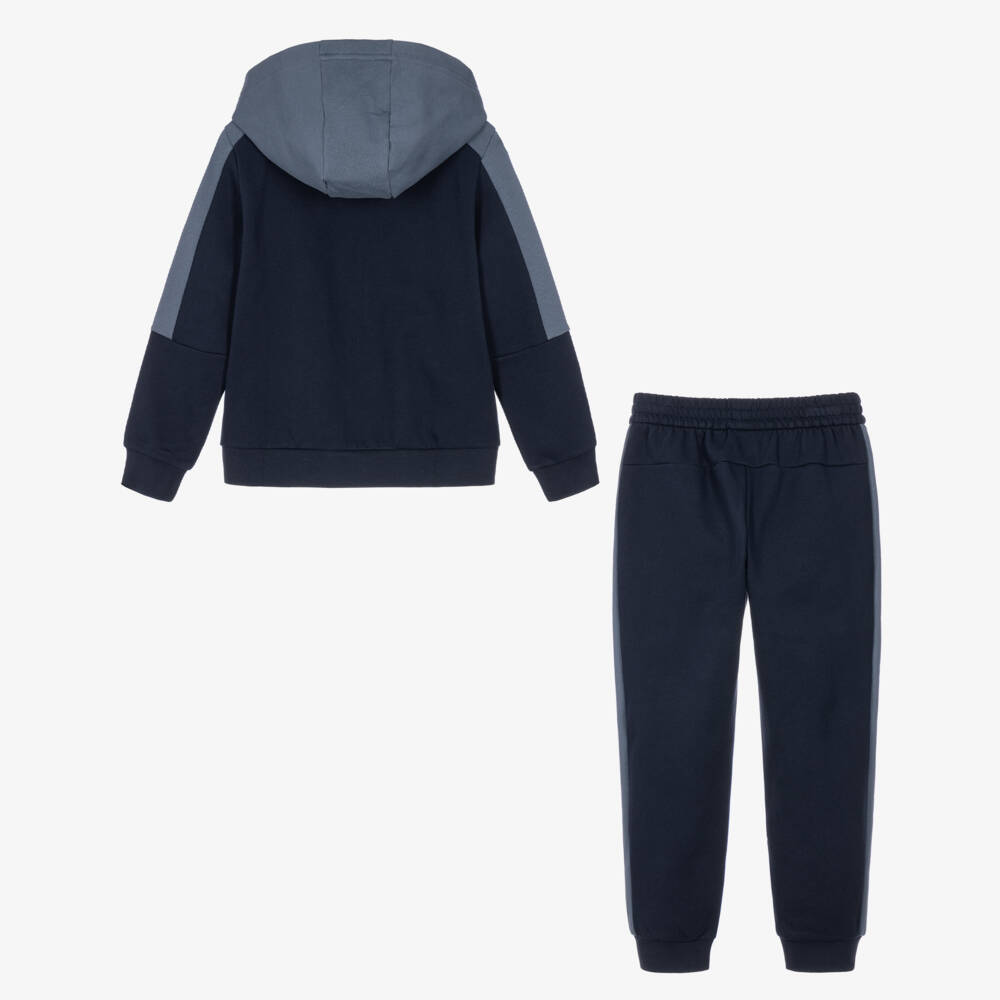 EA7 Emporio Armani-Boys Blue Colourblock EA7 Zip-Up Tracksuit | Childrensalon