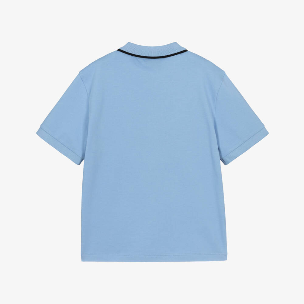 EA7 Emporio Armani-Boys Blue Cotton Piqué Polo Shirt with Logo Print | Childrensalon