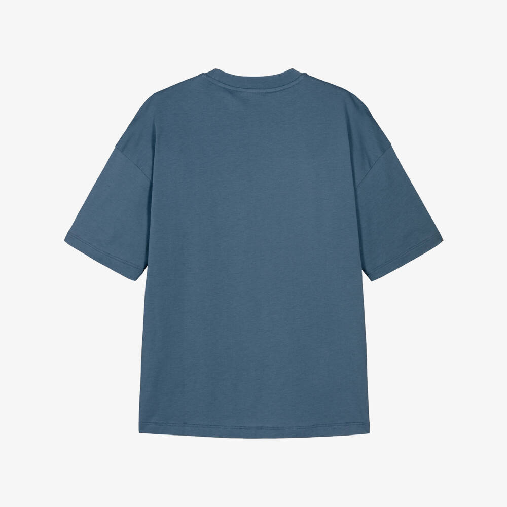 EA7 Emporio Armani-Boys Blue Cotton T-Shirt with Oversized EA7 Logo | Childrensalon