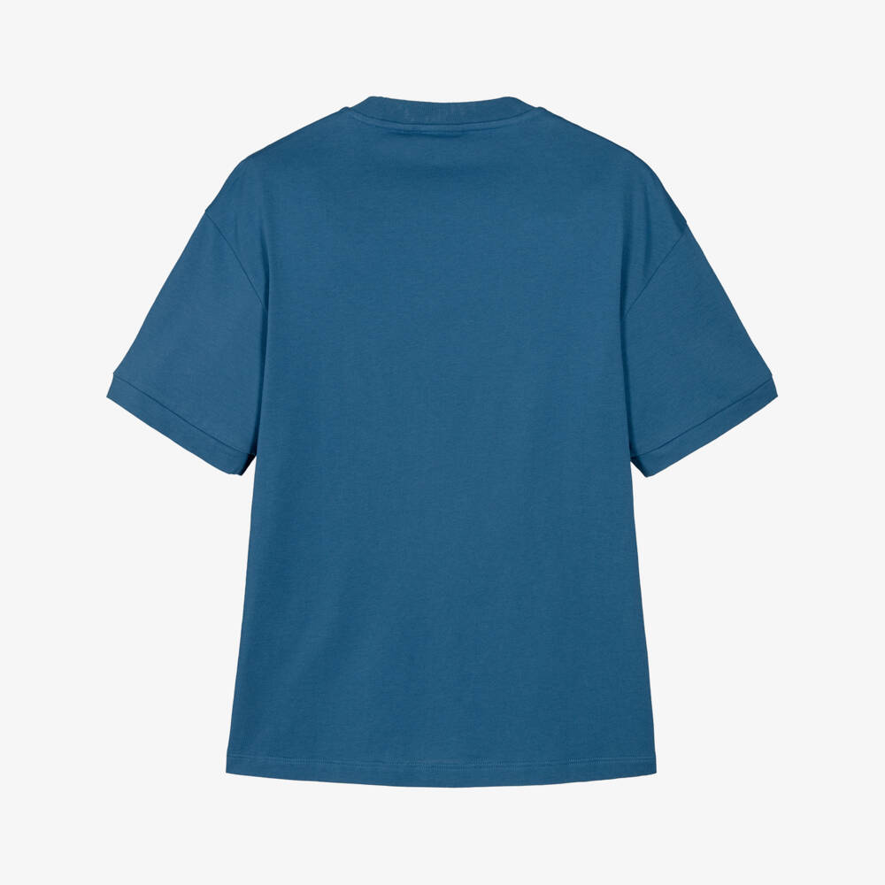 EA7 Emporio Armani-Boys Blue Logo Tape Cotton T-Shirt | Childrensalon