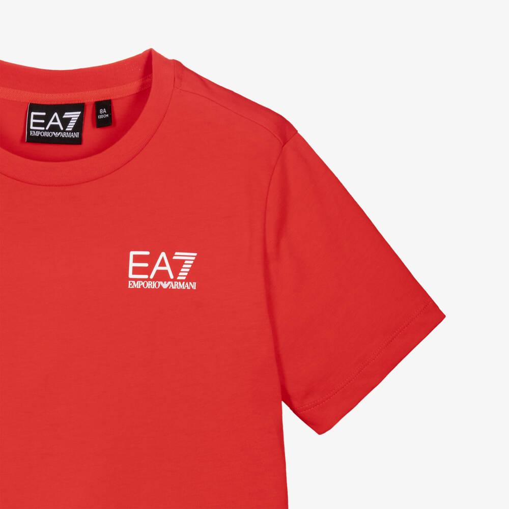 EA7 Emporio Armani-Boys Bright Red EA7 Logo Cotton T-Shirt | Childrensalon