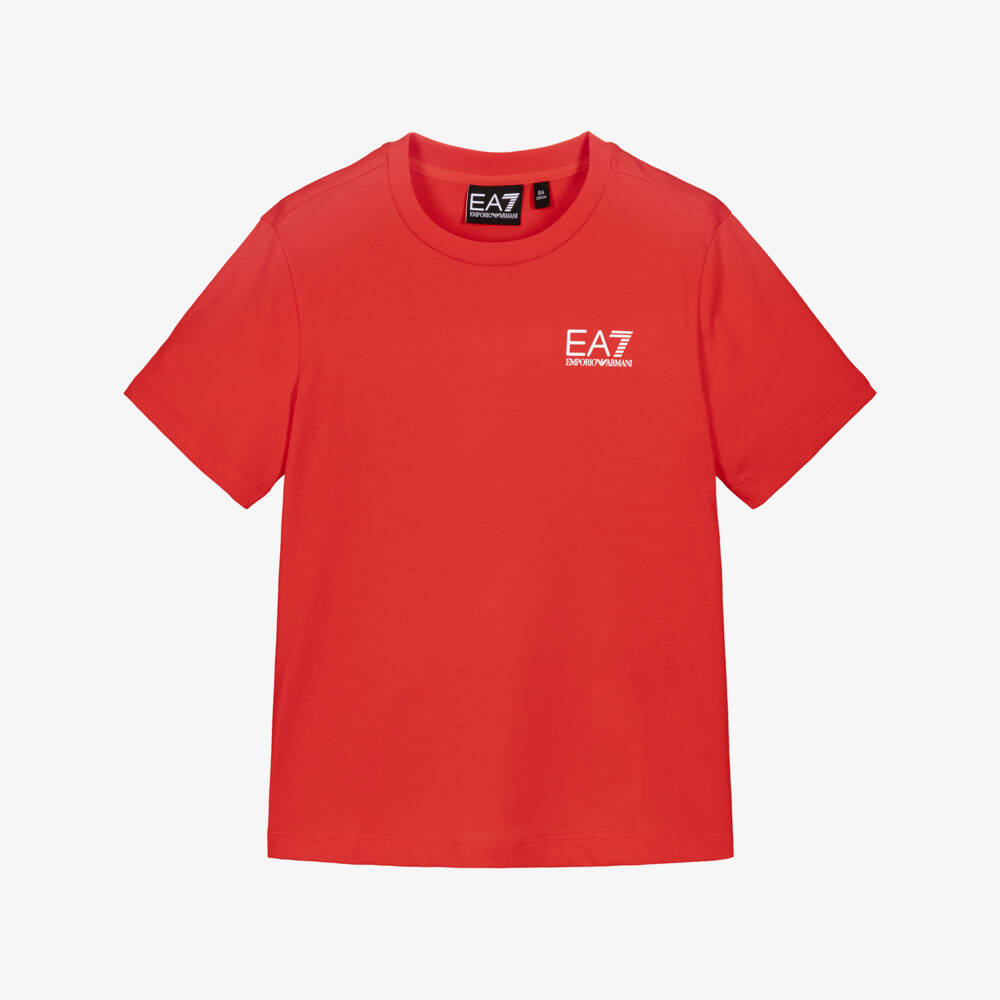 EA7 Emporio Armani-Boys Bright Red EA7 Logo Cotton T-Shirt | Childrensalon