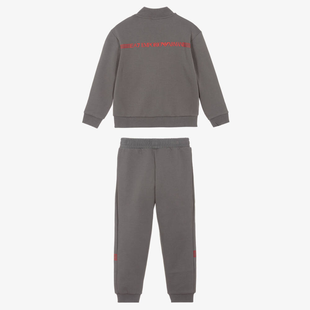 EA7 Emporio Armani-Boys Dark Grey Jersey Zip-Up Tracksuit | Childrensalon