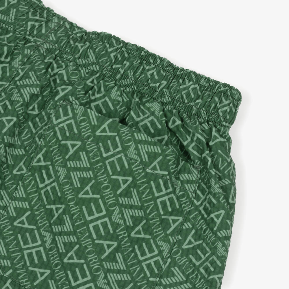 EA7 Emporio Armani-Boys Green Logo Swim Shorts | Childrensalon