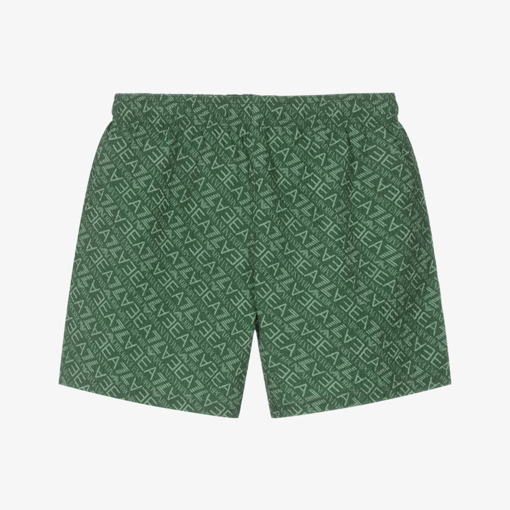 EA7 Emporio Armani-Boys Green Logo Swim Shorts | Childrensalon