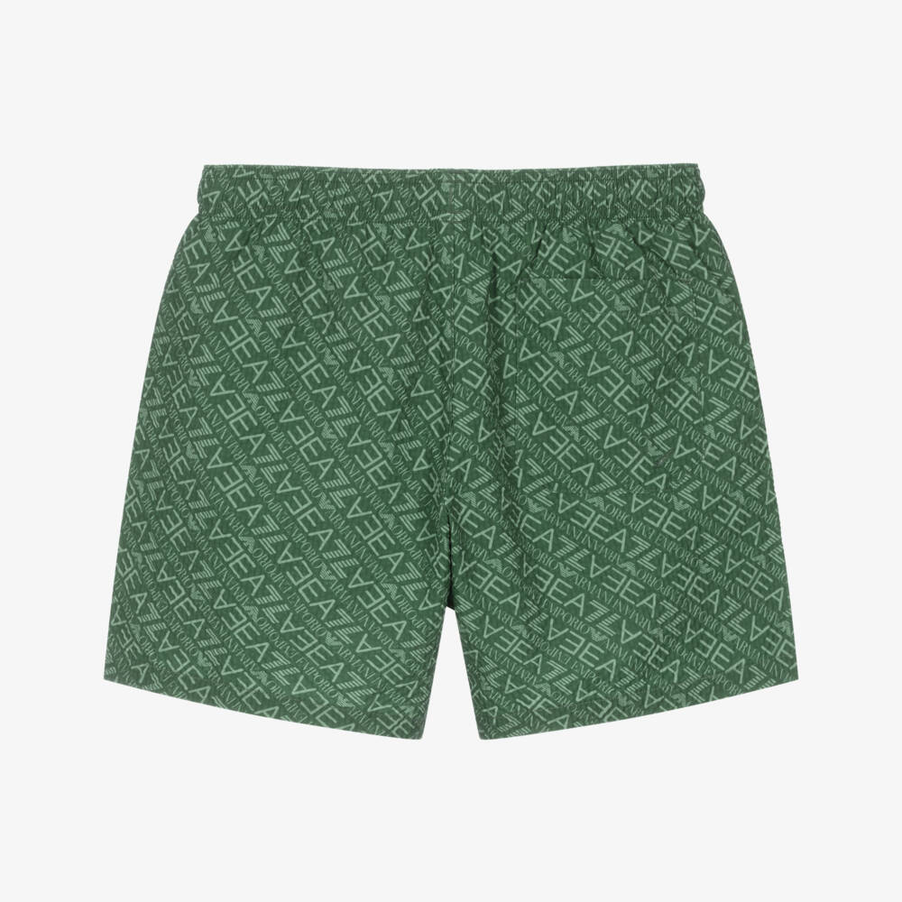 EA7 Emporio Armani-Boys Green Logo Swimshorts | Childrensalon