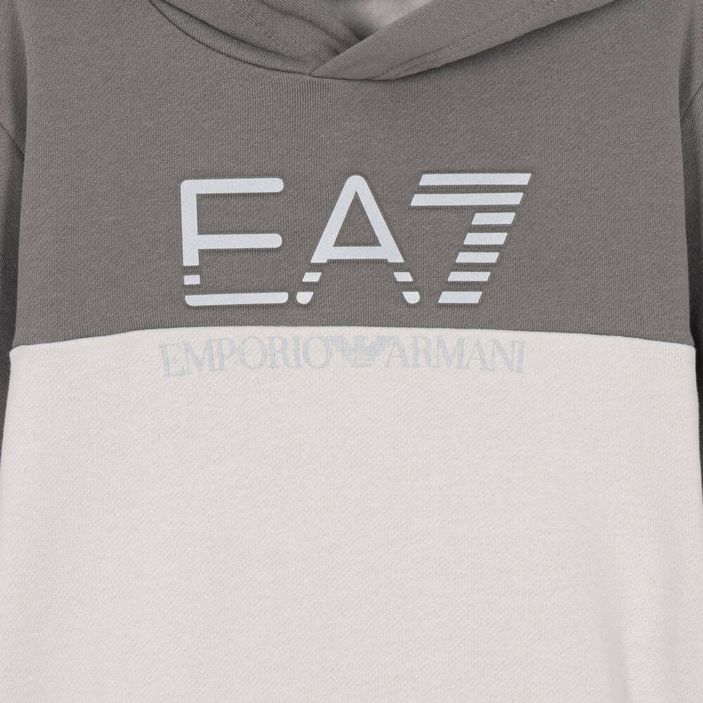 EA7 Emporio Armani-Boys Grey Colourblock EA7 Hoodie | Childrensalon