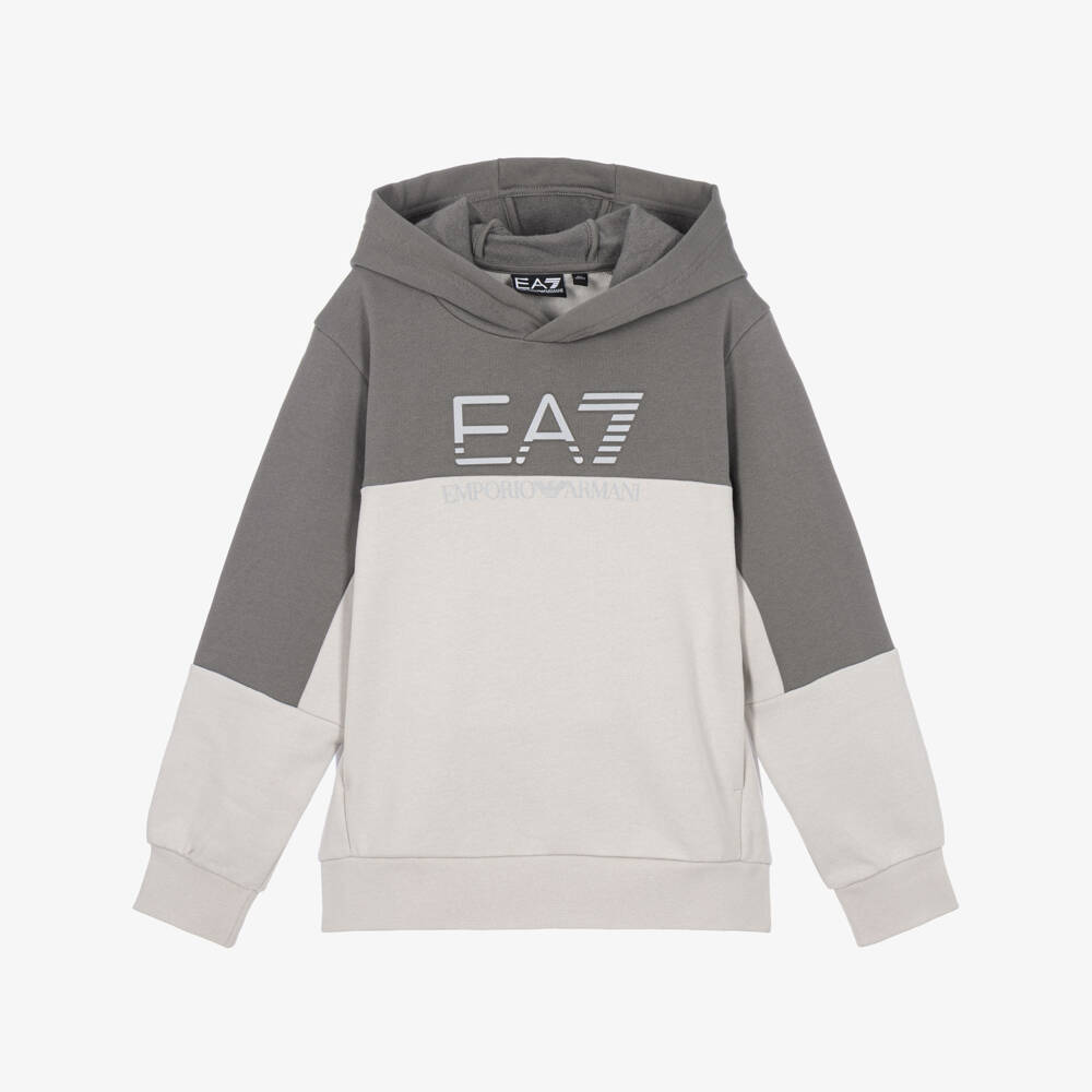 EA7 Emporio Armani-Boys Grey Colourblock EA7 Hoodie | Childrensalon