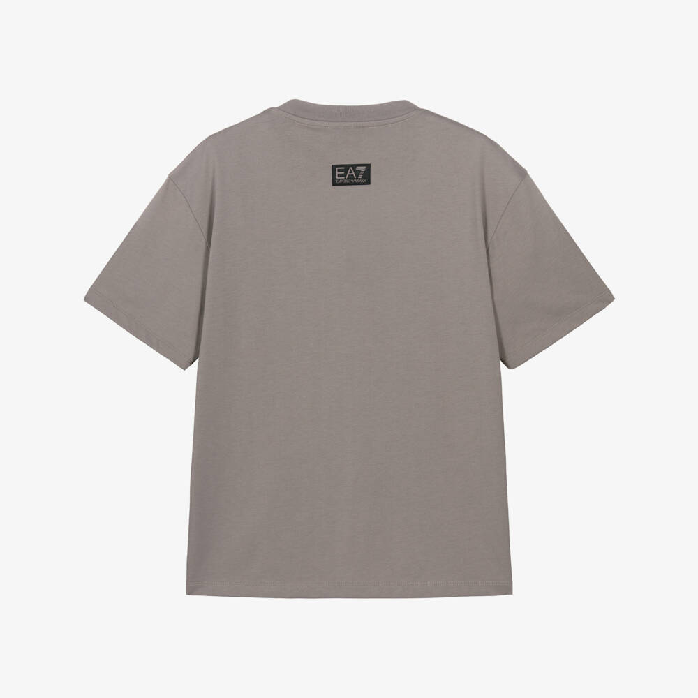 EA7 Emporio Armani-Boys Grey Cotton EA7 Logo Crew Neck T-Shirt | Childrensalon