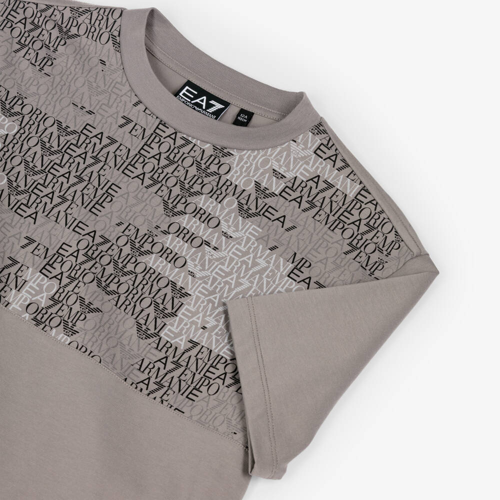EA7 Emporio Armani-Boys Grey Cotton EA7 Logo Crew Neck T-Shirt | Childrensalon